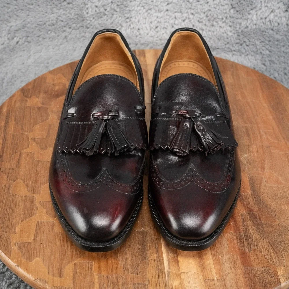 Johnston & Murphy Aristocraft Burgundy Leather Wingtip Tassel Loafers Mens 5 D/B